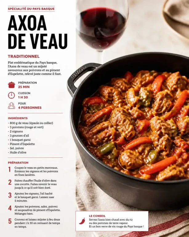 Axoa de veau traditionnel accompagné d'un verre de vin nature à Biarritz