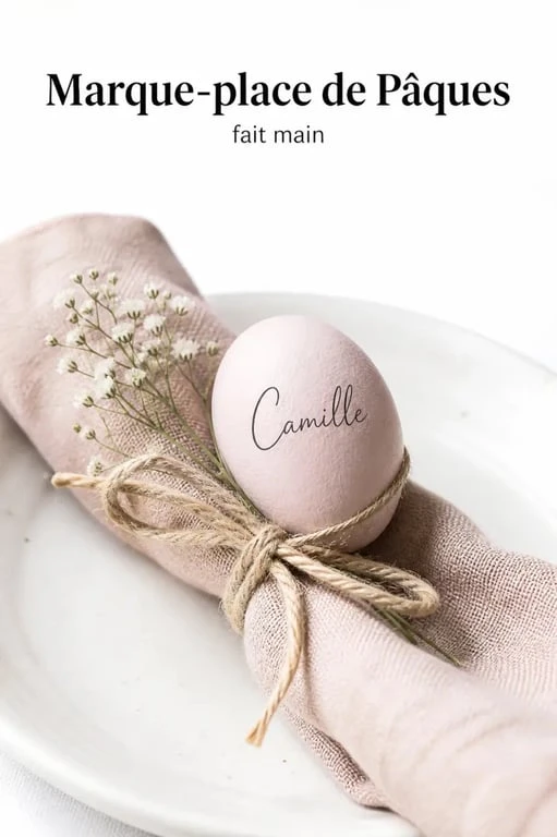 Décoration de pâques pour la table avec marque-place DIY, œuf décoratif et serviette nouée