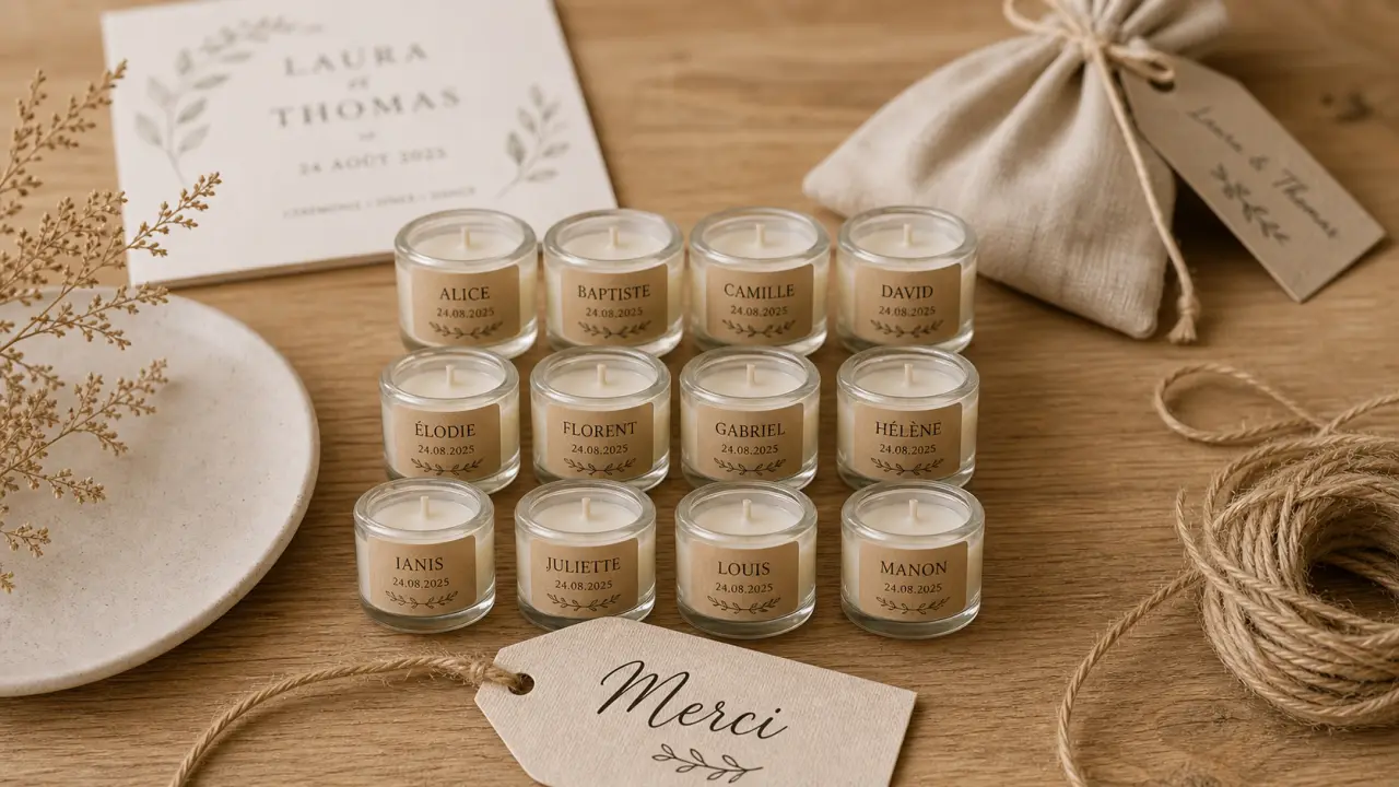Idées cadeaux invités bougie 40 ml : liège ou fleurs séchées