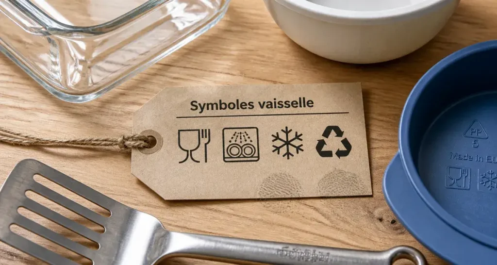 Pictogrammes symbole vaisselle signification : verre, lave-vaisselle, recyclage