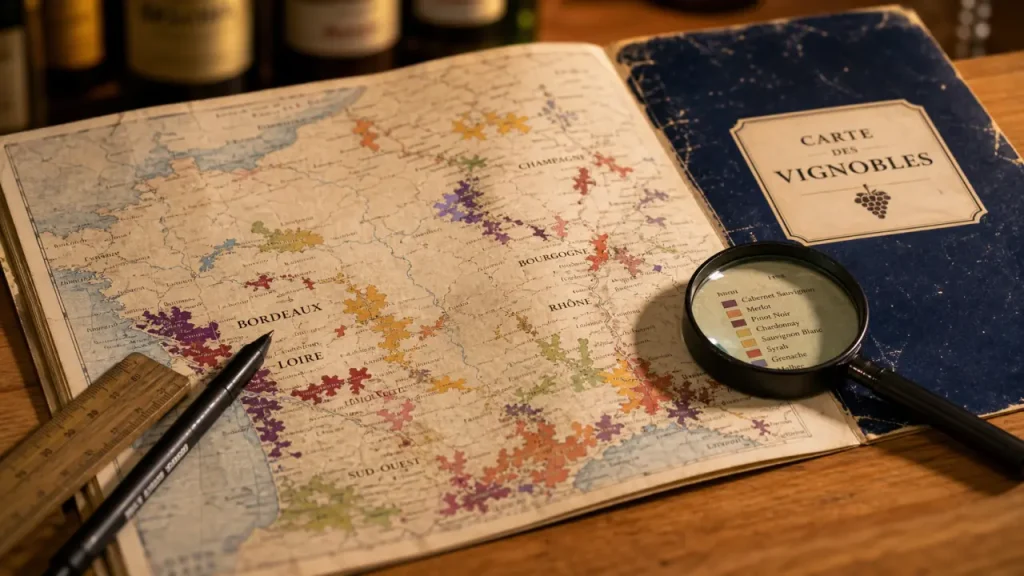 Vignoble français carte des 13 régions viticoles