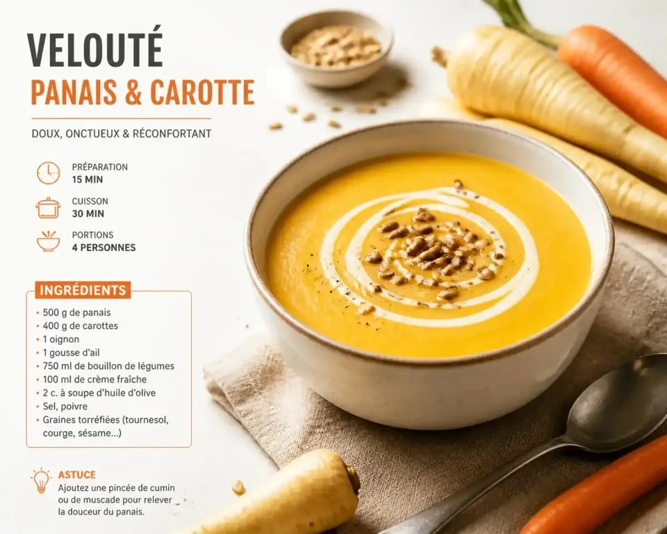Velouté de panais et carotte, recette de légumes de janvier