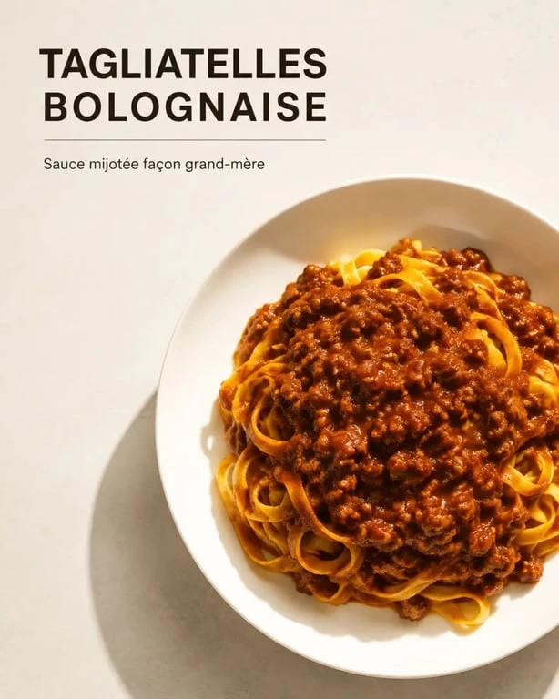 Sauce bolognaise façon grand-mère servie sur des tagliatelles, plat maison généreux et réconfortant