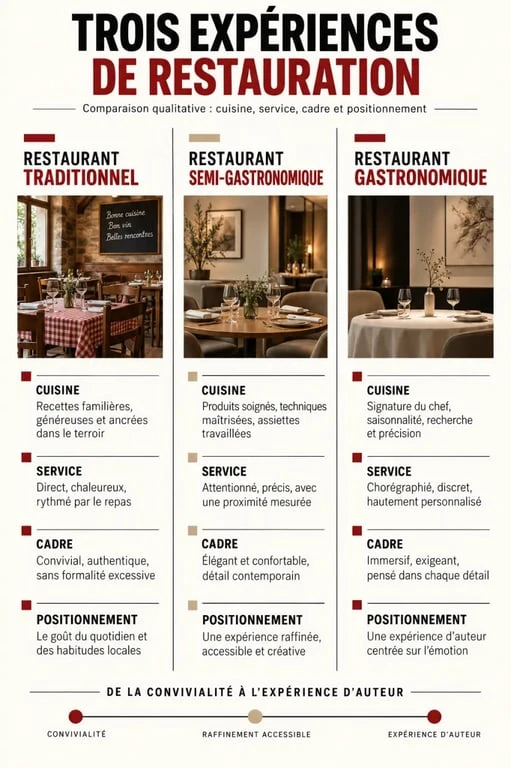 Infographie sur la définition d’un restaurant gastronomique et ses différences avec un restaurant traditionnel ou semi-gastronomique
