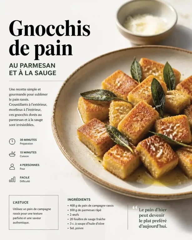 Recettes avec pain rassis : gnocchis de pain au parmesan et à la sauge