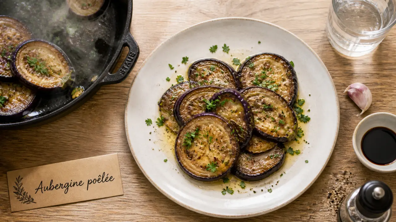 Recette aubergine poele : aubergines dorées, fondantes, poêle