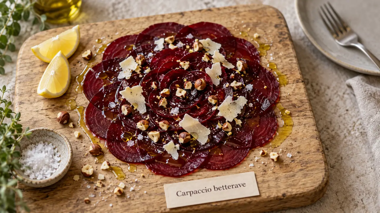Carpaccio de betteraves rouges cuites, recettes et garnitures
