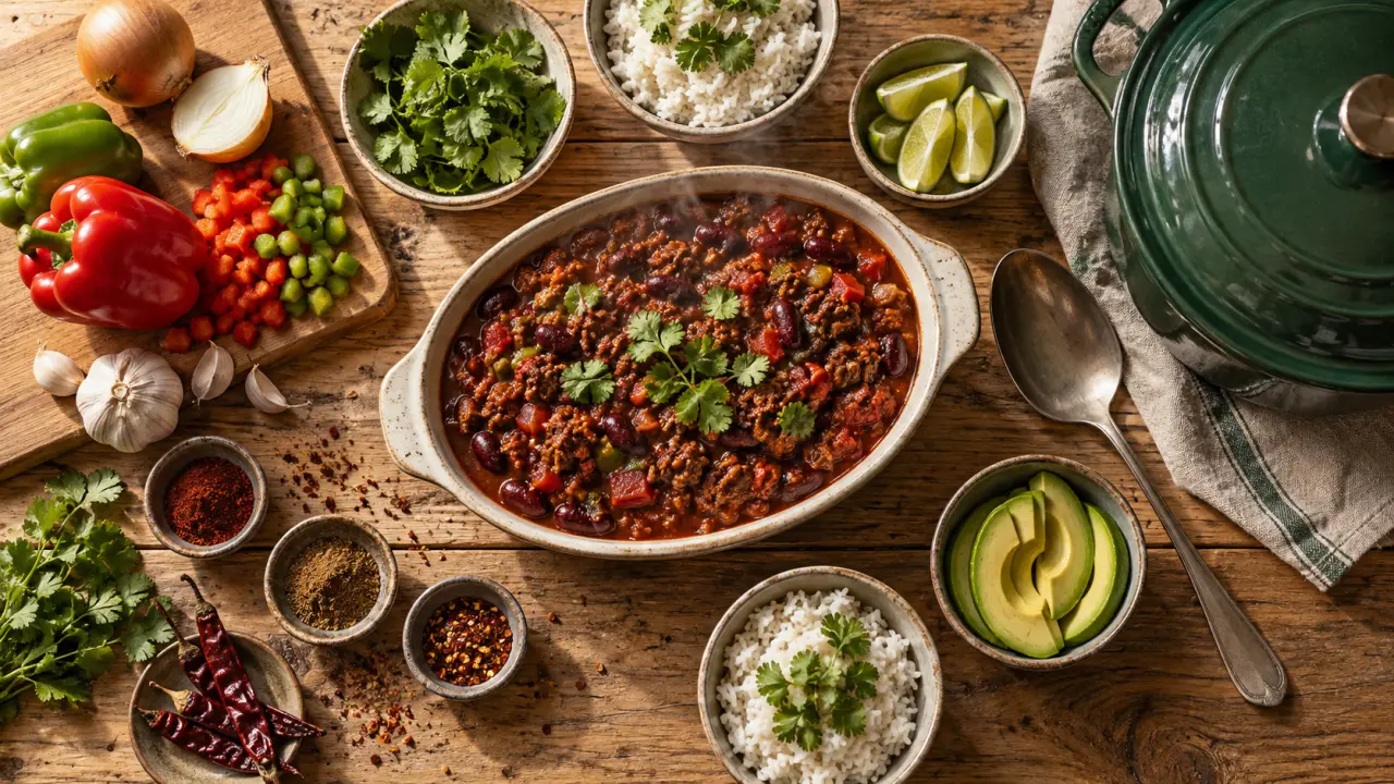Repas pour invités : menu convivial la veille, chili doux bœuf et haricots