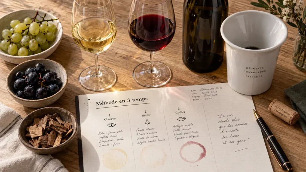Cours oenologie : méthode en 3 temps, dégustation vin