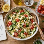 Idée repas canicule : dîners froids sans four, salade semoule pois chiches feta