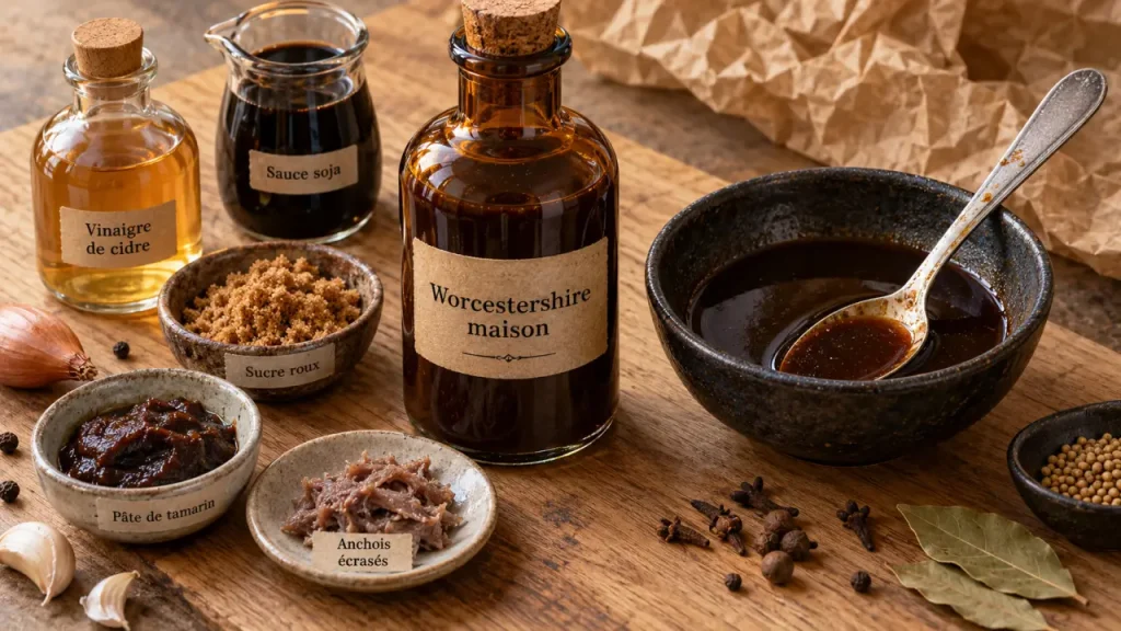 Photo sauce worcestershire recettes maison en bouteille ambrée